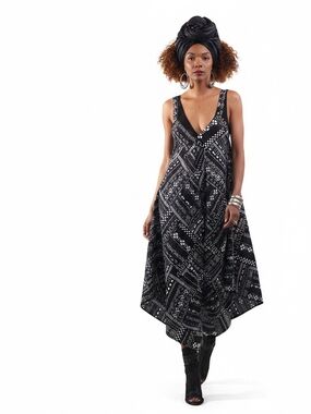 Black Patterned Asymmetrical V-Neck Wide Leg Cotton Ankara Jumpsuit